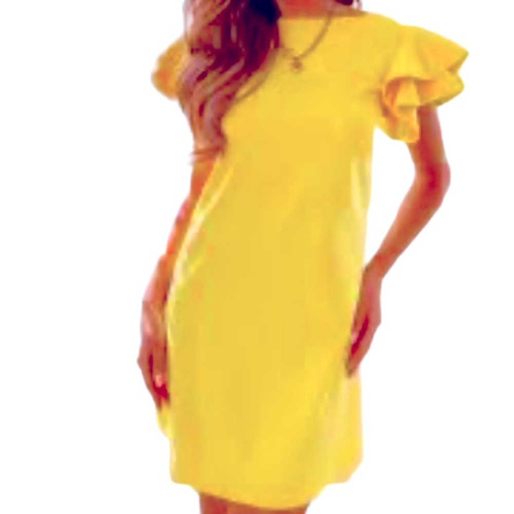 Tommy Hilfiger Scuba Crew Neck Flutter Ruffle Cap Sleeve Dress
Yellow Size 8 NWT - Picture 2 of 16